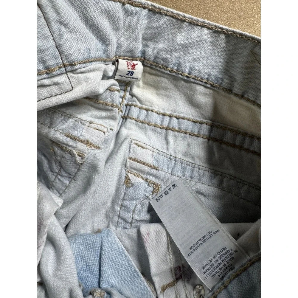True Religion Section Slim Distressed Light Wash Jeans Men 29 Ripped Flap Pocket